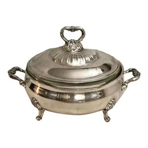 Élégant pot à dattes en chevrons avec couvercle en dôme argenté, bol de service de luxe pour le Ramadan, décoration islamique pour l'Aïd, boîte à bonbons, noix et chocolat - Product Image 2