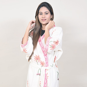 Bata Kimono 100% Algodón Orgánico con Estampado Floral, Ropa de Dormir para Mujer, Bata de Baño, Ropa de Playa, Primavera/Verano - Product Image 5