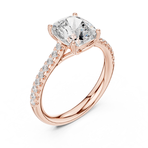 Bague de fiançailles en or rose avec diamant taille ovale, sertie pavé, monture solitaire, bijoux fins classiques pour femme - Product Image 2