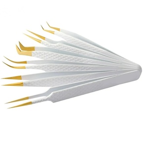 Ensemble de pinces à cils de précision en acier inoxydable à pointe lisse plaqué or pour l'application de faux cils - Product Image 1