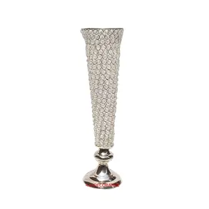 Vase décoratif de luxe en métal argent cristal brillant perlé pour centre de Table