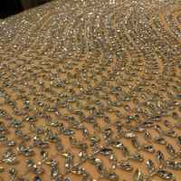 Dentelle de luxe fantaisie, grande, ovale, ornée de cristaux, de strass, de perles et de paillettes argentées, brodée à la main, en tissu 100% polyester