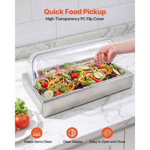 Vassoio di Servizio a 2 Livelli in Acciaio Inossidabile per Buffet, Dispenser per Condimenti e Refrigeratore per Ghiaccio - Product Image 4