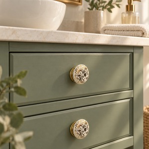 SHUBHAM Decorative <b>Ceramic</b> Cabinet <b>Knob</b> with Gold Floral Design Round <b>Drawer</b> Pull Handle for Wardrobe Dresser Furniture - Product Image 5