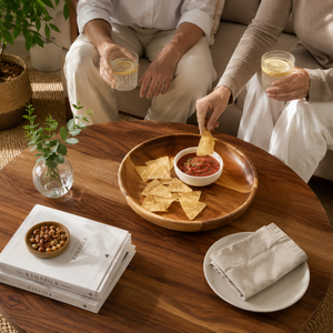 Juego de Cuencos para Servir Aperitivos de Madera de Acacia Premium con Cuenco de Cerámica para Salsas |   Bandeja de Servicio para Fiestas, Hecha a Mano, Apta para Alimentos - Product Image 2