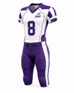 Ensemble d'uniformes de football américain blanc et violet, col en V, manches courtes, 100 % polyester, anti-humidité, ajusté, pour adulte - Product Image 3