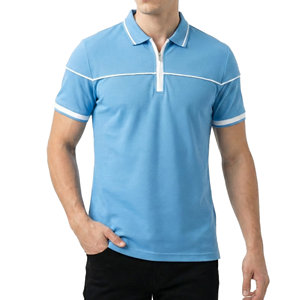 เสื้อโปโลผู้ชายแบบมีแถบตัดสี คอปกซิป แขนสั้น ระบายอากาศได้ดี ทรงเข้ารูป ผลิตจากโรงงานขายส่ง - Product Image 1