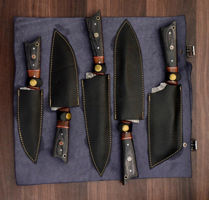 Juego de Cuchillos de Cocina de Acero de Damasco, 5 Piezas, Mango de Madera Bicolor, Juego de Cuchillos de Chef con Bolsa de Cuero, Juego de Cubertería Hecho a Mano, Venta al por Mayor - Product Image 4
