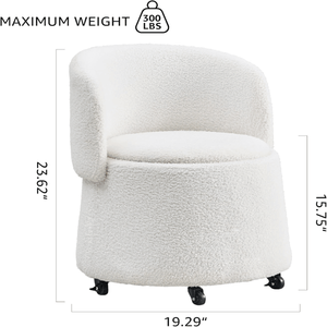 Pouf Contenitore Rotondo in Velluto Teddy Bianco con Ruote, Poggiapiedi Comodo per Toeletta e Ingresso, Arredo per la Casa - Product Image 2
