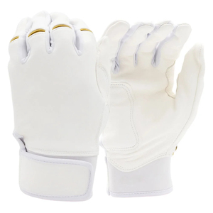 Premium All White Real Leather Baseball Batting Gloves Heavy Duty Padded Palm Protective Custom Soft T-Ball Grip Gloves - Product Image 1