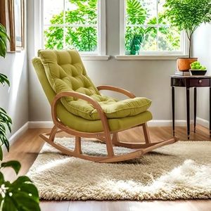 Silla Mecedora de Madera Hecha a Mano – Silla Chesterfield de Terciopelo con Botones y Asiento Acolchado, Elegante Silla Mecedora de Lujo - Product Image 3