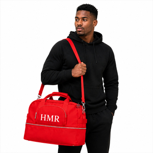 Sac de voyage rouge HMR avec monogramme imprimé par transfert thermique pour vêtements maçonniques, insignes et articles de fraternité - Product Image 1