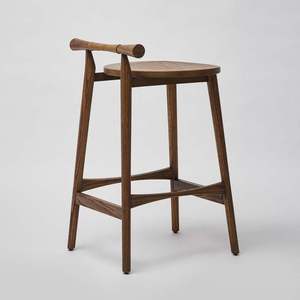 Tabouret de bar minimaliste en teck avec poignée arrière - Product Image 1