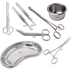 Steel Manual Medical Surgery Dressing Instruments Kit Forceps Gallipot Kidney Tray Set 8 Pcs MOL Certified by <b>Blush</b> Surgical - Product Image 1