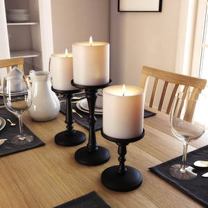 Matte <b>Black</b> Metal <b>Candlestick</b> Holder Set of 3 Circular Home Decoration 6 8 10 Inch - Product Image 4