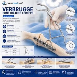 VERBRUGGE Pince à os, ensemble d'instruments chirurgicaux orthopédiques, manuelle, à cliquet long, 10 et 11 pouces, ZETOMEDPRO CE - Product Image 5