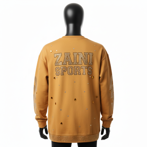 เสื้อสเวตเชิ้ตคอกลมผ้าฝ้ายฟลีซ 320 GSM สีน้ำตาลอูฐ แต่งโลโก้ประดับเพชร สำหรับผู้ชาย สไตล์สตรีทแวร์ - Product Image 2