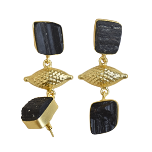 Pendientes Geométricos Colgantes de Aleación Chapada en Oro para Mujer, Estilo Vintage con Piedra Negra, Joyería de Moda - Product Image 6