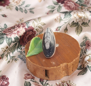 Natural Orthoceras Gemstone <b>Ring</b> 925 Sterling <b>Silver</b> Rose &Yellow Gold Plated Handmade Pear Cabochon <b>Statement</b> Jewelry Gift <b>Ring</b> - Product Image 6