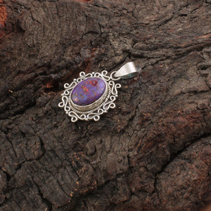Vintage Platinum Plated Purple Copper Turquoise Bezel Setting Pendant 925 Sterling Silver Natural Stone Oval <b>Charm</b> Necklace Boho - Product Image 2