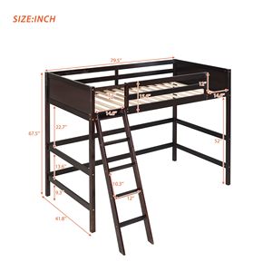 Letto a soppalco singolo in legno massello con scaletta, colore espresso, per bambini - Vecchio SKU WF191903AAP - Product Image 5