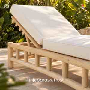 Chaise longue de luxe en teck massif pour l'extérieur, réglable, avec coussin, pour piscine, hôtel, resort, villa, mobilier de patio - Product Image 3