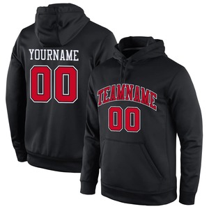 Sweat-shirt personnalisé noir, rouge et blanc, style basketball, en flanelle, avec capuche, style jersey, pour équipe, décontracté, 100% coton, hiver - Product Image 1