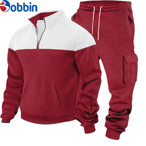Best Quality Heavyweight 2 in 1 Custom Pullover Tracksuits for Men Custom <b>Print</b> Color Block Casual Outdoor Jogging Training Set - Product Image 5