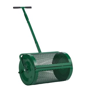 24\" Wide Compost Spreader Adjustable Handle Powder Coated Steel Mesh for Lawn Garden Features Peat Moss Roller <b>Side</b> Spreader - Product Image 3