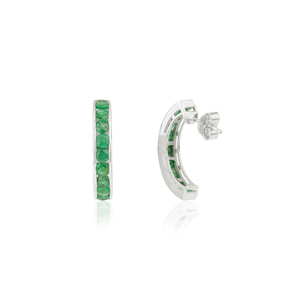 Trendy 925 Sterling <b>Silver</b> Channel Set Green Onyx Gemstone Fine C Shape <b>Hoop</b> <b>Earrings</b> For Women's - Product Image 5