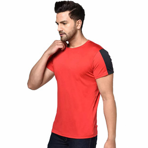T-shirt à manches courtes pour homme, col rond, imprimé rouge uni, respirant, en polyester et coton tricoté, décontracté, pour l'été - Product Image 3