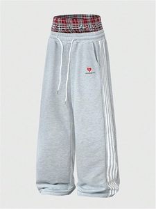 Pantalones Deportivos de Hombre a Cuadros con Cordón en la Cintura, Pierna Ancha, Rayas Laterales Bordadas, Estilo Holgado - Product Image 2