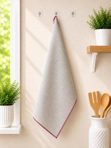 Essuie-tout de cuisine 100% lin naturel beige |   Essuie-tout en lin bordeaux à bordure |   Serviette de cuisine en lin de qualité supérieure - Product Image 2