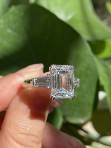 925 <b>Silver</b> <b>Emerald</b> Cut Diamond Engagement <b>Ring</b> With Baguette Side Stones IGI Certified Women's Jewelry - Product Image 2