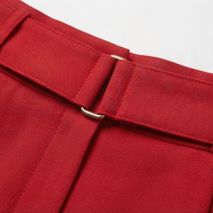 Women High Waist A-Line <b>Mini</b> <b>Skirt</b> With Belt Solid Color Woven Fabric <b>Red</b> - Product Image 4