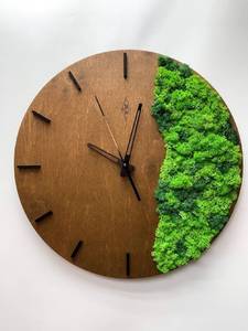 Reloj de pared de musgo, hecho a mano, con números romanos, decoración de pared de madera natural, redondo, analógico, de cuarzo, silencioso, para sala de estar - Product Image 4