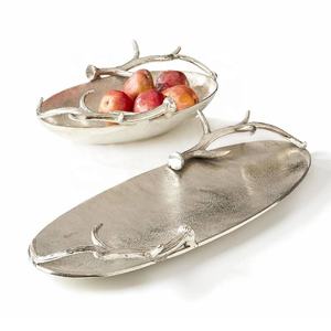 Vente chaude Sautant Cerf Rond Moderne En Aluminium Nickelé Plateau De Service Décoratif pour Fruits Snack Noix - Product Image 6