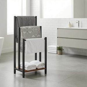 Support de plantes industriel à 3 niveaux avec étagère en bois et structure en métal noir, présentoir moderne autoportant pour plantes d'intérieur et d'extérieur - Product Image 4