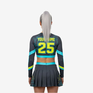 Uniforme de cheerleading pour femmes en gros, uniforme de cheerleading pour filles avec strass, grande taille, prix d'usine, tenue d'entraînement, costume de danse personnalisé - Product Image 3