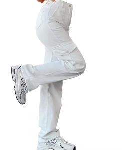 Pantalon cargo en jean marron taille mi-haute pour femme, coupe droite, longueur cheville, en toile respirante, plusieurs poches, style décontracté, hiver - Product Image 6
