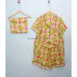 Ensemble de pyjama pour femmes 100% coton, imprimé floral, vêtements de nuit, shorts, grande taille, vêtements de plage, ensemble de pyjama court - Product Image 6