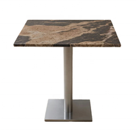 Table de restaurant carrée avec plateau en marbre blanc et base en fonte noire, table de café, bistro, café commercial