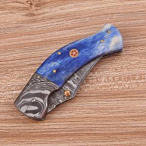 Couteau pliant EDC à lame droite en acier Damas de qualité supérieure, fait main, avec verrouillage Liner Lock, pour la chasse en extérieur, OEM, personnalisé, vente en gros, direct usine - Product Image 2