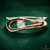 Anillo de Diamantes de Corte Redondo Color E Cultivados en Laboratorio de Lujo para Mujer, Oro Rosa de 9 a 18 Quilates, Joyería de Boda IGI