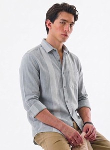 Camisa Casual a Rayas de Doble Botonadura para Hombre Enovate Logan, Manga Larga, Cuello Camisero, Transpirable, Tejido de Lino/Algodón, ODM, Verano - Product Image 2