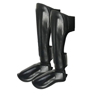 Lightweight Leather Shin Guards with Non-Skid Foot and Knee Protection for Kickboxing MMA All Sports <b>Stand</b>-Up Shin Pads - Product Image 4