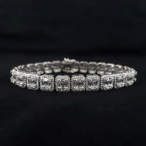 Square Cut Moissanite Diamond Tennis/Chain Link Bracelet Luxury Unisex Jewelry Crafted <b>Solid</b> 14k <b>Gold</b> 540 Stones Hip Hop Style - Product Image 3