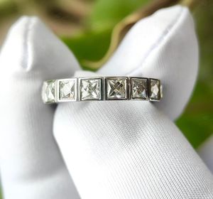Anillo de eternidad completo con diamantes de moissanita de corte francés romántico para unisex, plata fina 925 original, sorpresa de boda para novia - Product Image 2