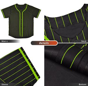 เสื้อเบสบอลลายทางสีดำสีเขียวแขนสั้นผู้ชายติดกระดุมด้านหน้าผ้าโพลีเอสเตอร์ดูดซับความชื้นชุดกีฬา - Product Image 4