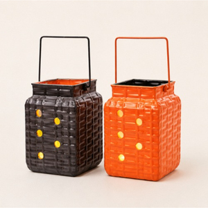 Wholesale Premium Metal Halloween Jack-O-<b>Lantern</b> Set Vintage Orange and Black Crackled Paint Pumpkin <b>Lanterns</b> Home Decor - Product Image 3